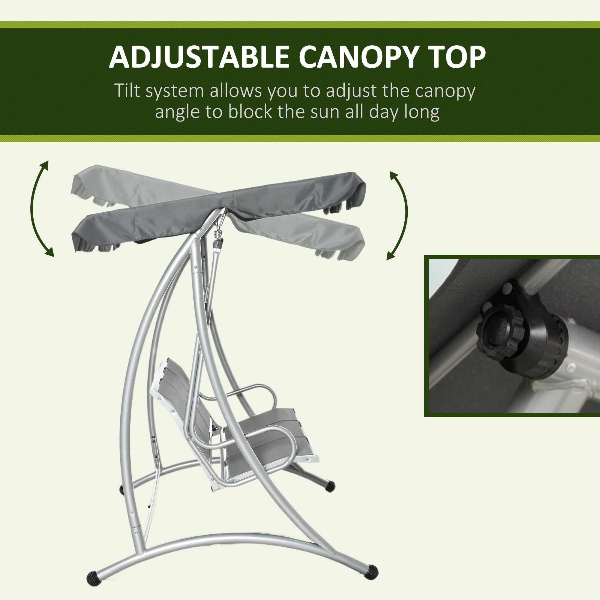 Outsunny 3 Person Patio Swing Seats with Adjustable Canopy Outdoor Swing Chair Bench for Garden, Poolside, Dark Grey 