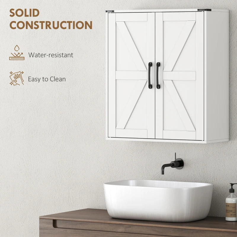 Bathroom Wall Cabinet, Wall Mounted Medicine Cabinet with Barn Doors and Adjustable Shelves, Over The Toilet, White