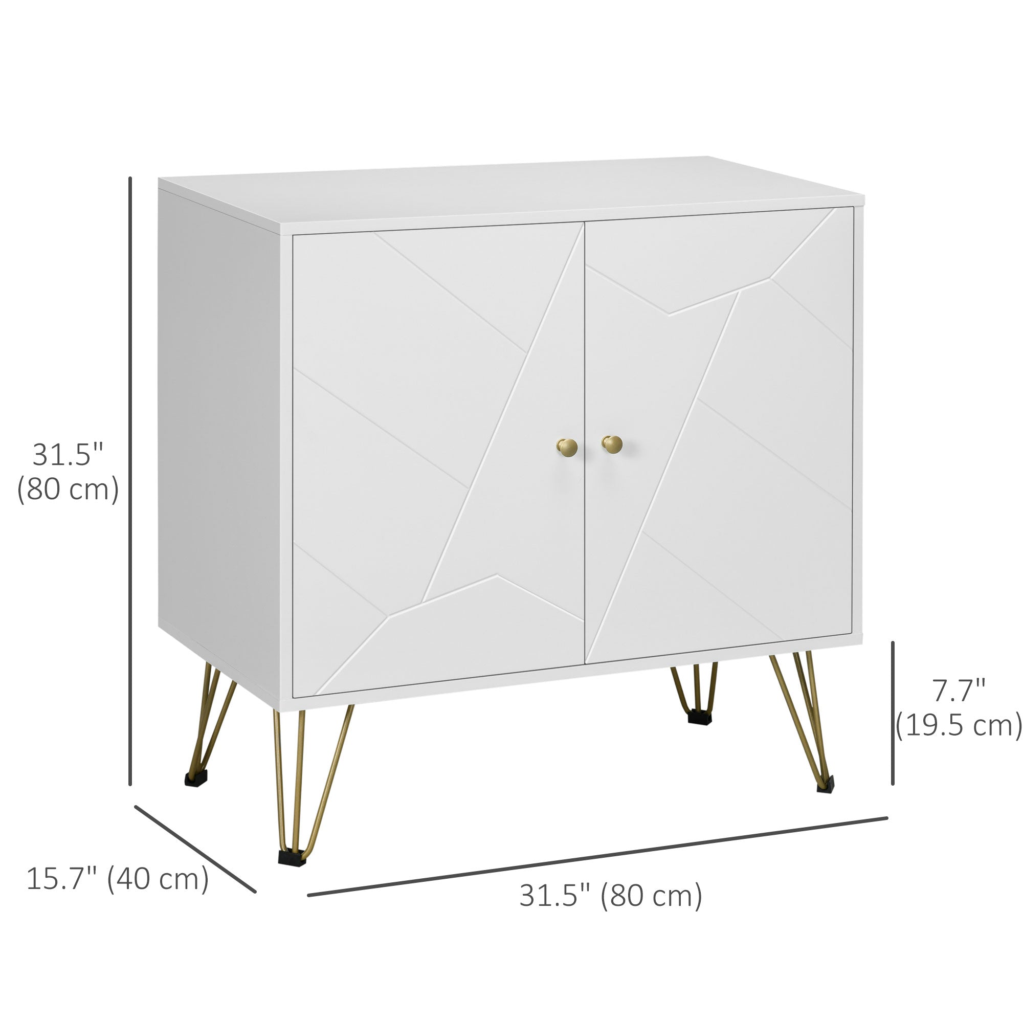 HOMCOM Chic Storage Sanctuary: White Cabinet with Golden Hairpin Legs, Freestanding Cupboard, Adjustable Shelves 