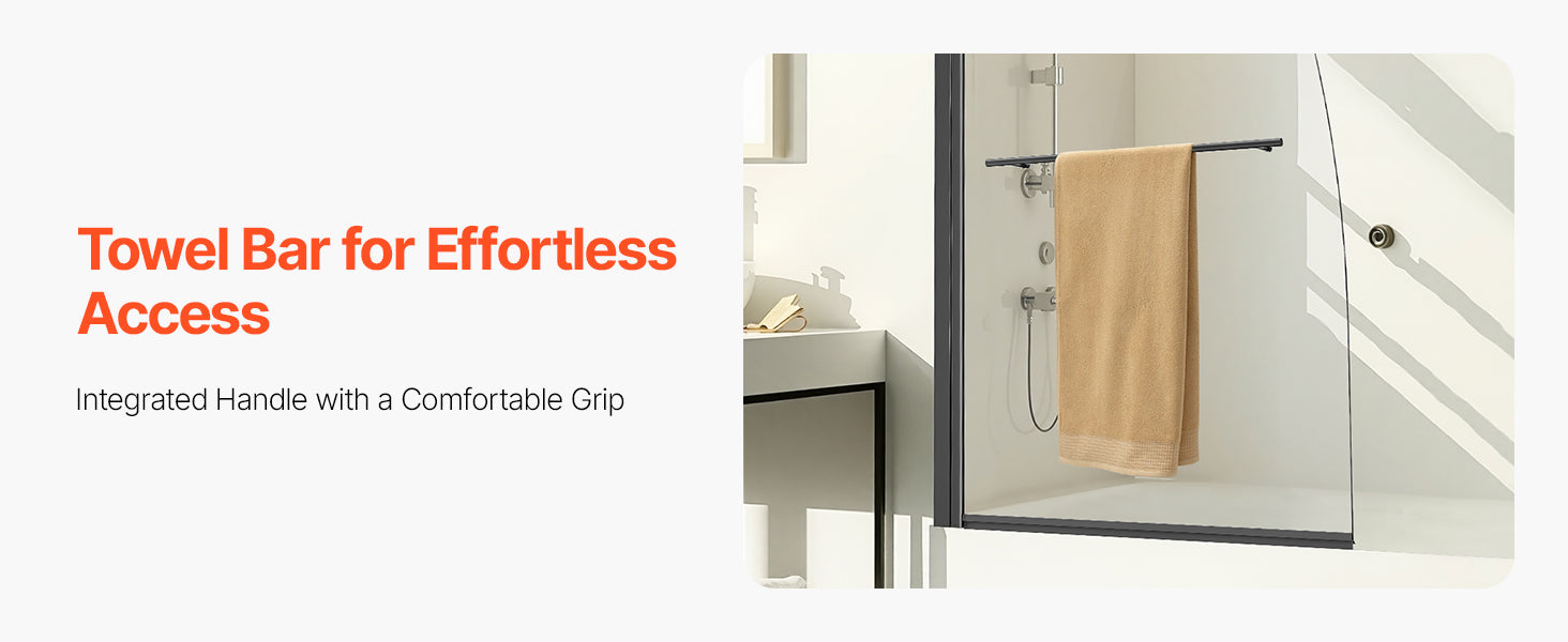 PFYGM34W58HIEJRITV0 VEVOR Frameless Bathtub Shower Door 34 in. W x 55 in. H 180° Rotatable Door 