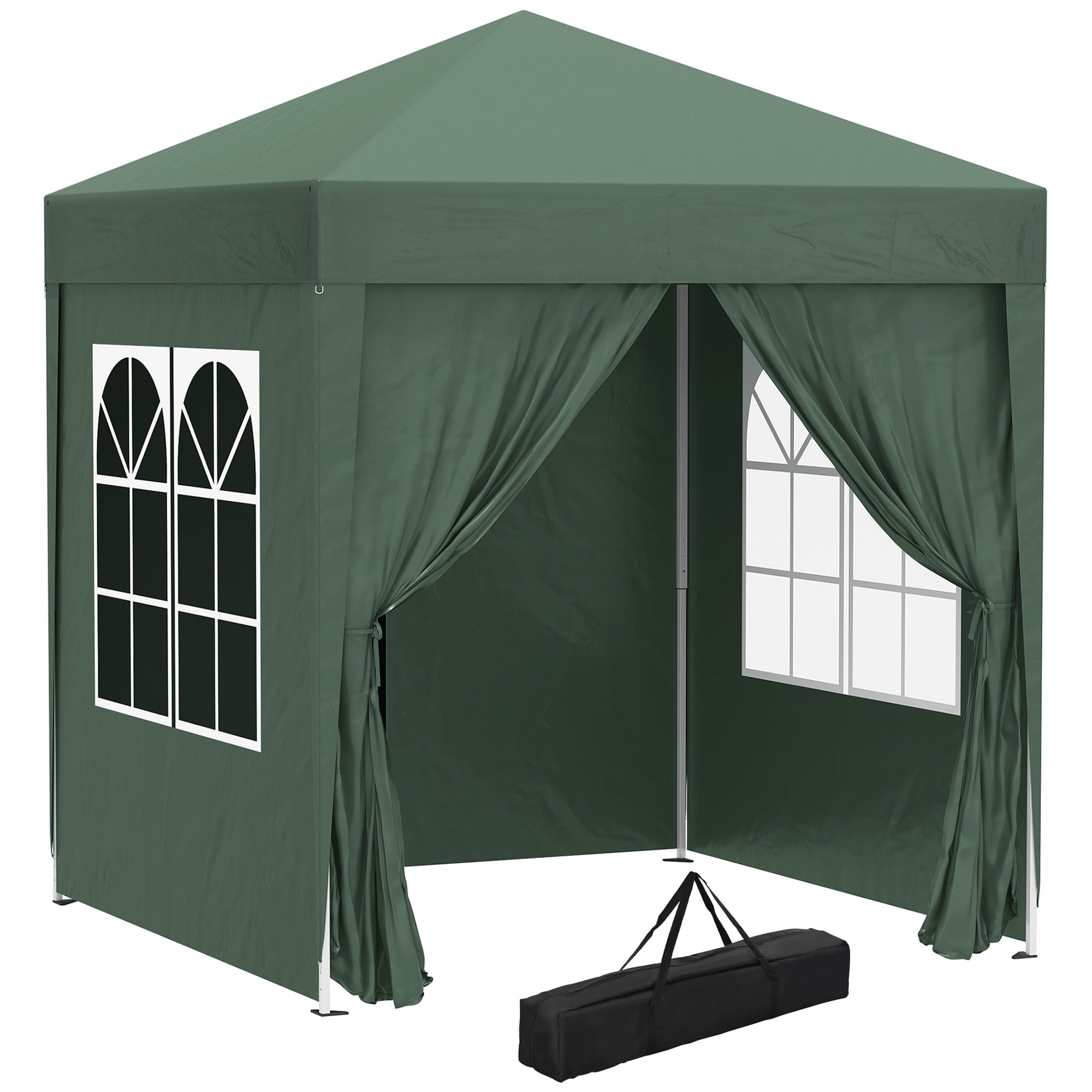 Outsunny 6.6x6.6ft Pop Up Party Tent Green Outdoor Folding Gazebo Canopy with Side Walls 