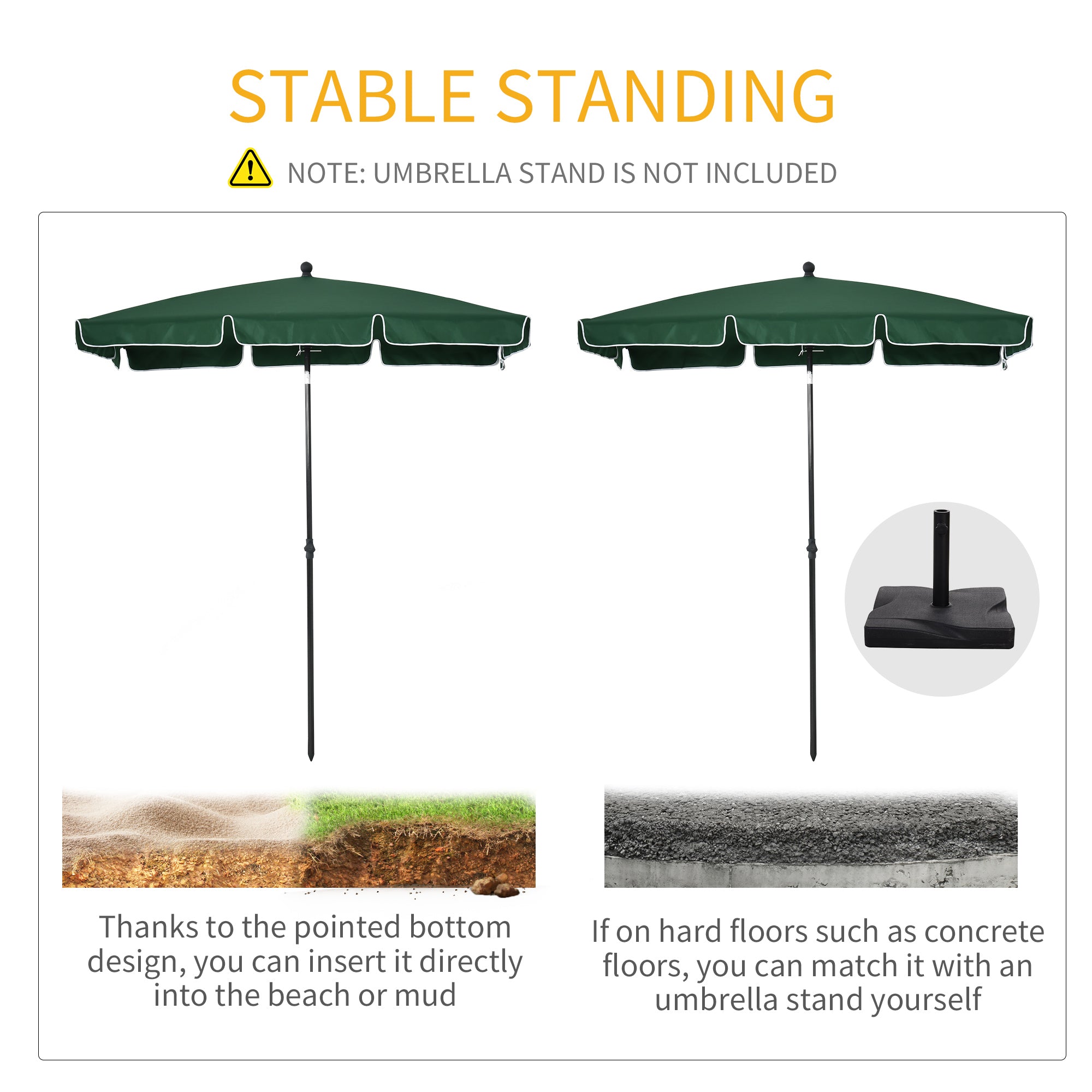 Outsunny 6.5x4ft Rectangle Patio Umbrella Aluminum Tilt Adjustable Sun Shade for Garden Outdoor Green 