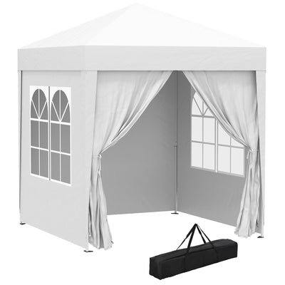 Outsunny Pop Up Party Tent 6.6x6.6ft Outdoor Folding Gazebo Canopy with Side Walls Easy Setup for Events White 