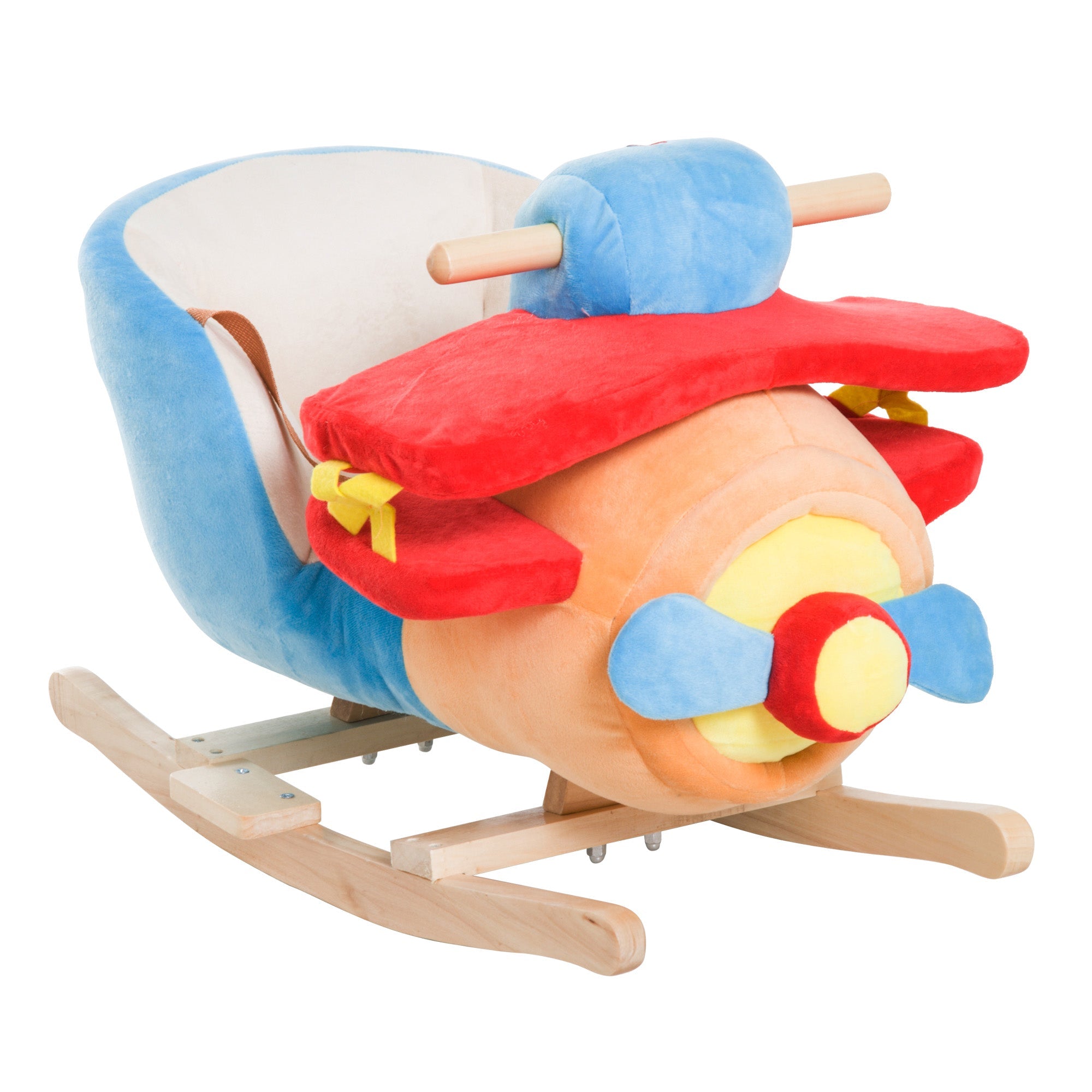 Qaba Kids Wooden Plush Ride-On Rocking Plane Chair Toy for Toddler Boy&Girl with Nursery Rhyme 