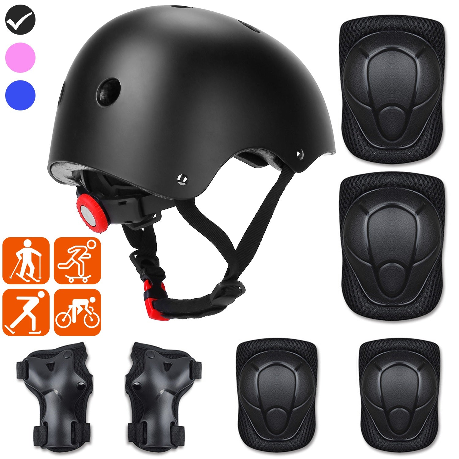 7Pcs Kids Safety Helmet Set Children Sports Protective Gear Set w/ Knee Pads Elbow Pads Wrist Guards For Cycling Bike Skate