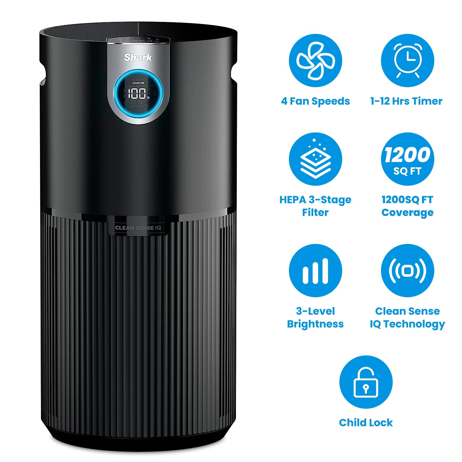 Shark HP202 Air Purifier with True HEPA Air Filter Covers Up To 1200sq ft with 4 Fan Speeds Auto Modes Removes Smoke Dust Allergens Pollutants