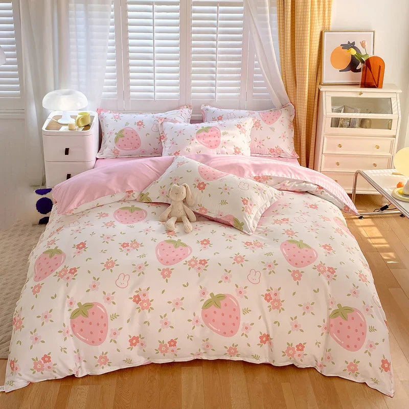 Duvet Cover Set Strawberry Print Bedding For Home Bedroom Decor Microfiber Quilt Cover Gifts Twin Full Queen King Size 