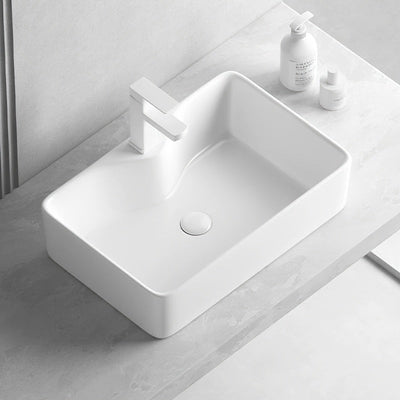 Modern Rectangular White Bathroom Sink with Golden Accents – Artistic Vanity Basin Featuring Black and Golden Faucets, Spacious Design for Contemporary Bathrooms, Stylish Washbasin | Sophisticated Style | Clean Lines, Bathr 