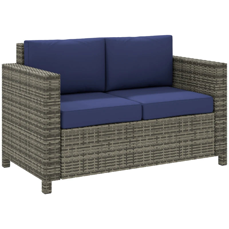 Wicker Outdoor Sofa, All Weather Patio Couch Loveseat with Cushions for Balcony, Deck, Garden, Poolside, Dark Blue