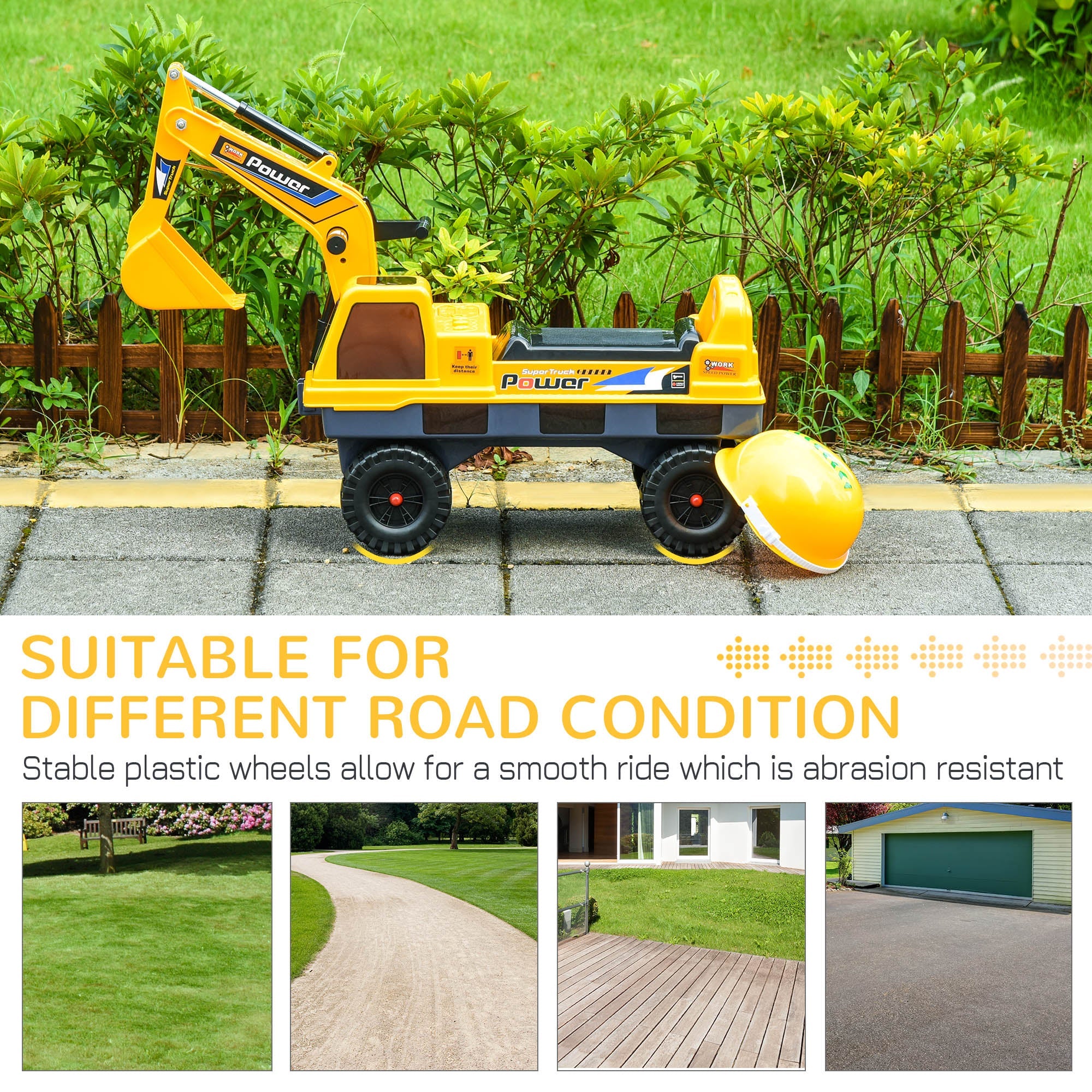 Qaba Construction Ride on Excavator Digger Multi-functional Bulldozer Toy Detachable Bucket Yellow 