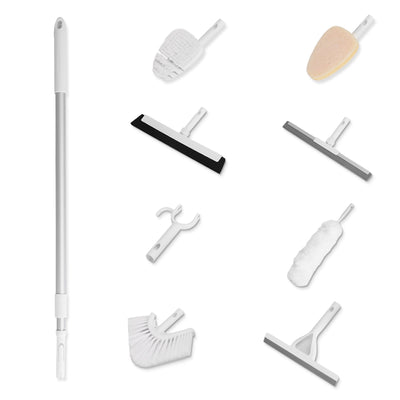8 in 1 Tub And Tile Scrubber Cleaning Brush With 42.91in Long Handle Length Adjustable Rod Shower Cleaning Brush With Sponge Hard Bristles Gap Brush W 