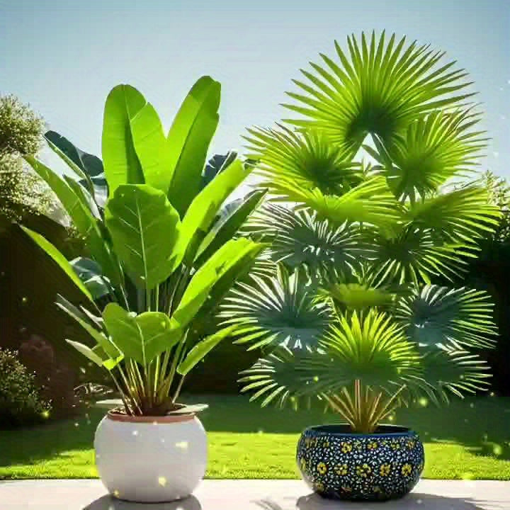 2pcs set of large artificial palm trees - UV resistant, suitable for indoor and outdoor decoration, home, hotel, garden, office, wedding and vacation scenes, floor placement, multifunctional room decoration, green leaf archit 