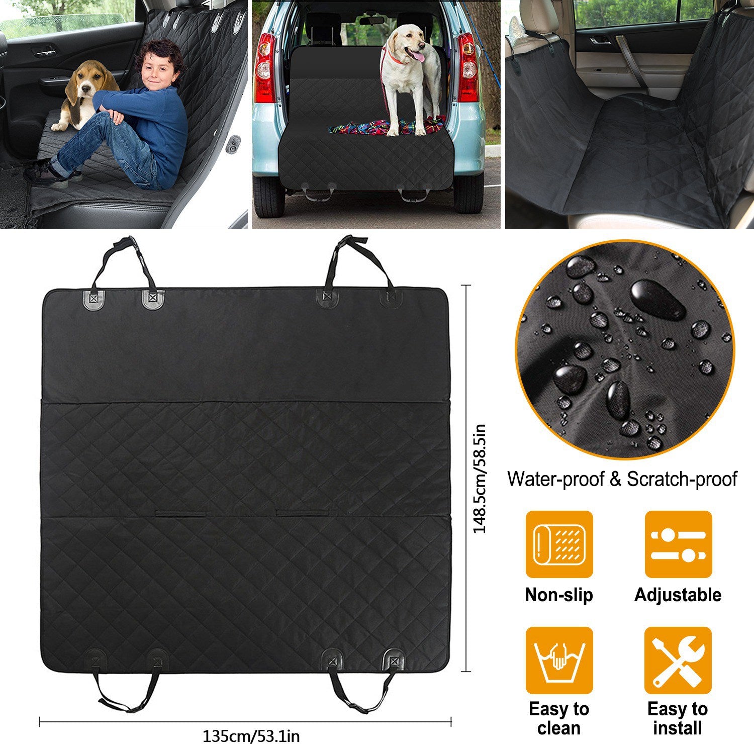 Waterproof Dog Car Seat Cover Scratchproof Pet Hammock Protector Rear Seat Mat Seatbelt