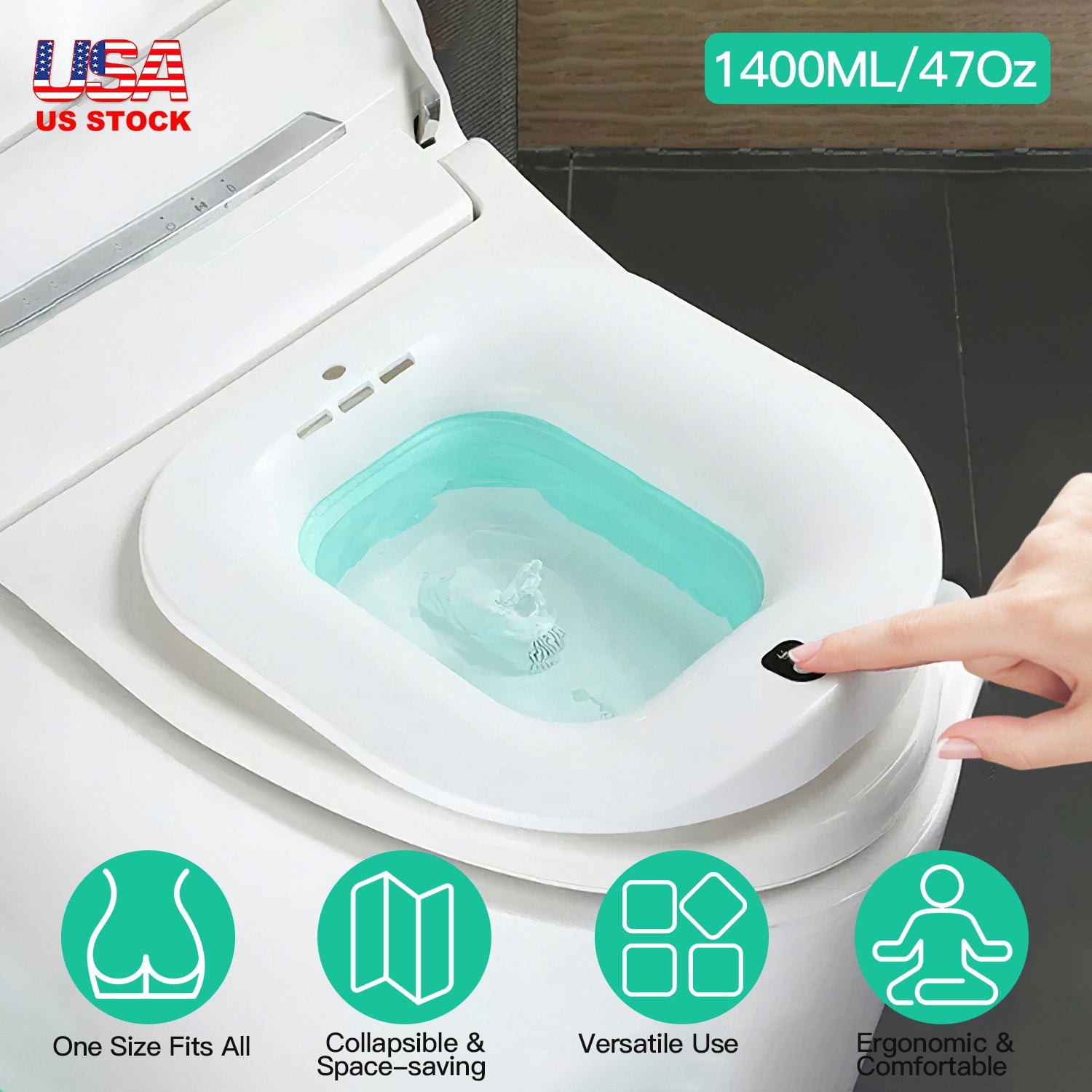 Foldable Postpartum Care Basin Sitz Toilet Seat Bidet Basin Battery Powered Toilet Bidet for Pregnant Postpartum Hemorrhoid Elderly Care 1400ML/47Oz