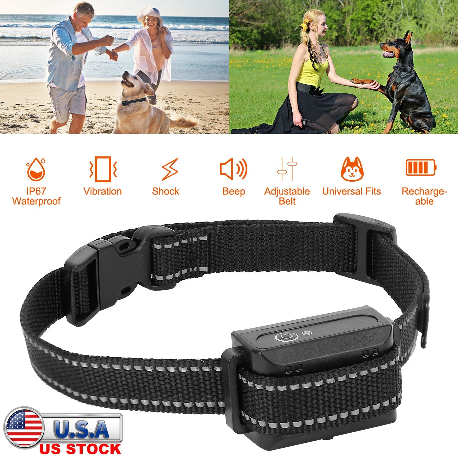 Dog Training Collar Receiver IP67 Waterproof Dog Bark Shock Vibration Beep Receiver Up To 3280ft