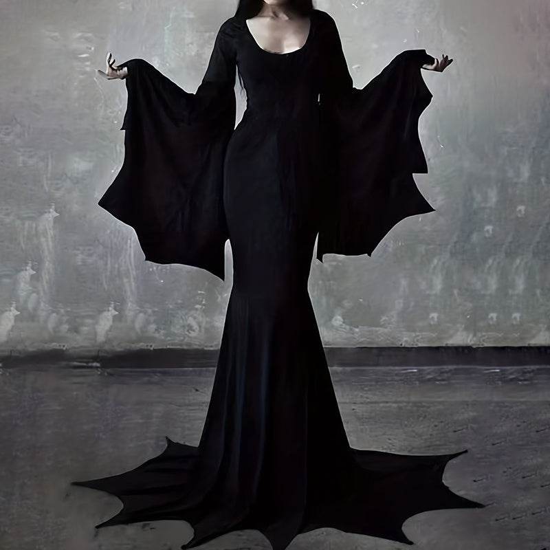 Black Costume Womens Gothic Witch Bat Sleeve Dress Halloween Cosplay Costumes Vintage Carnival Party Outfit 