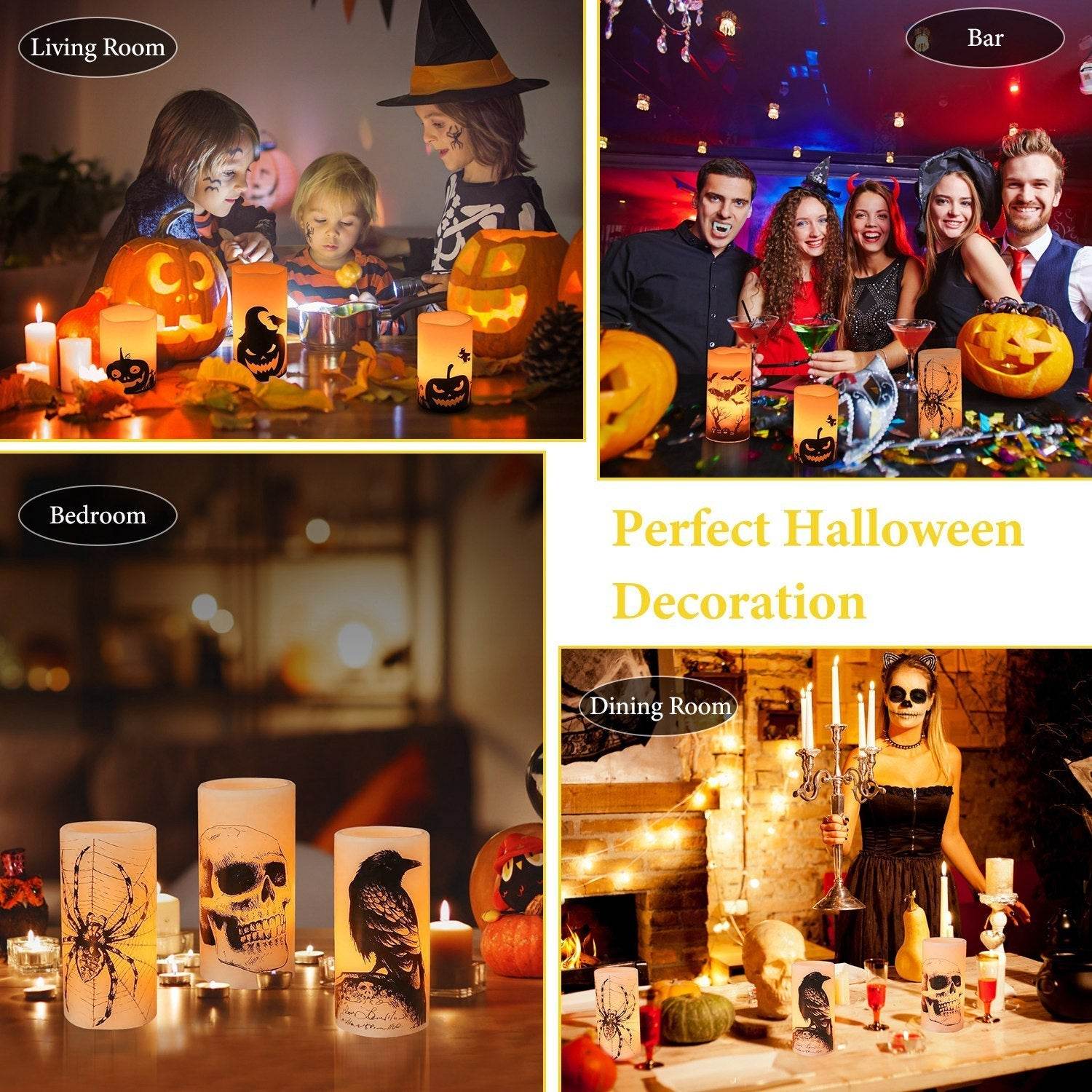 3 Pack Halloween Flameless Candle Lamp With Timer Setting Battery Operated Warm Orange Light Candles For Halloween Party Decoration 