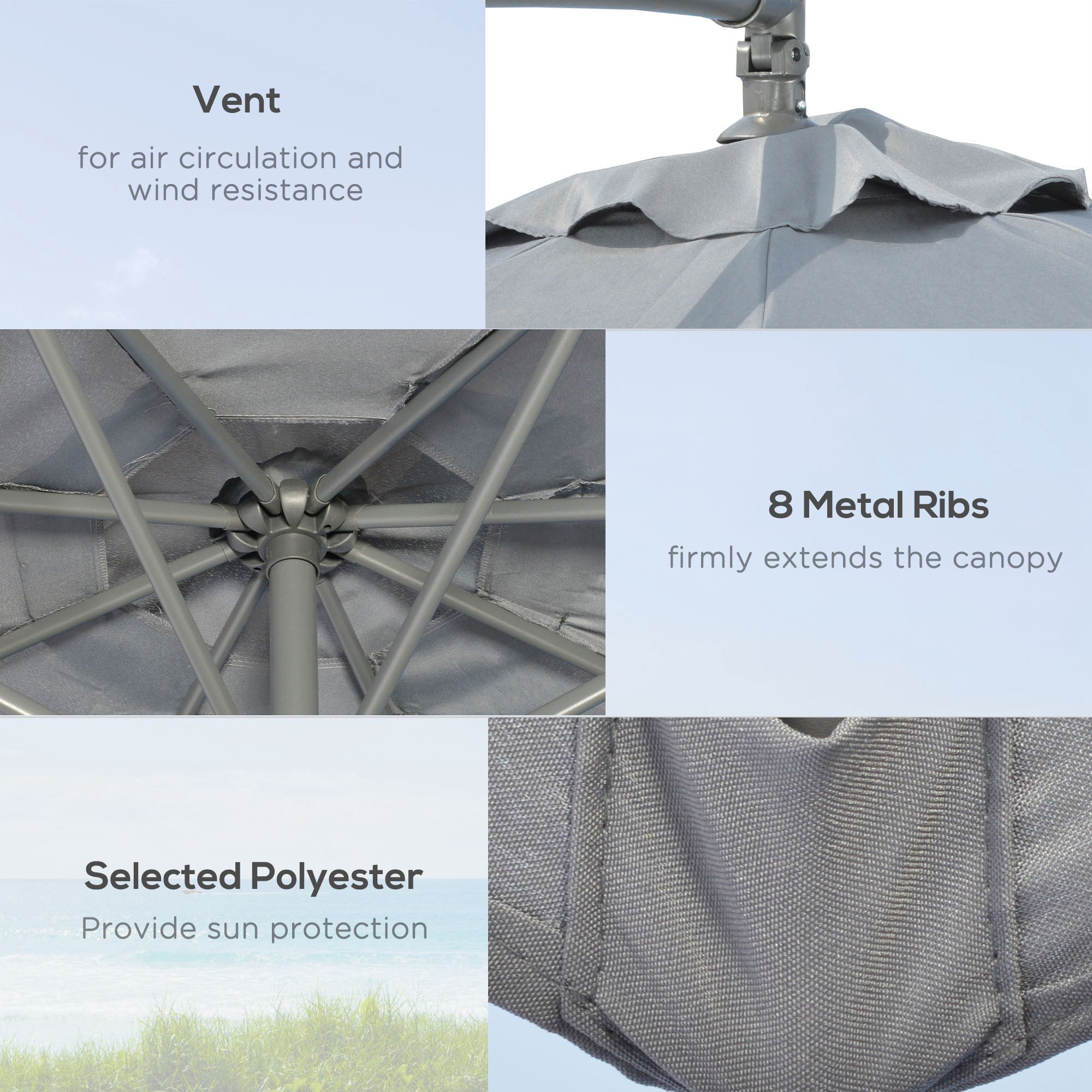 Outsunny 9.6ft Offset Patio Umbrella Garden Hanging Parasol Banana Cantilever with Base Crank Dark Grey 