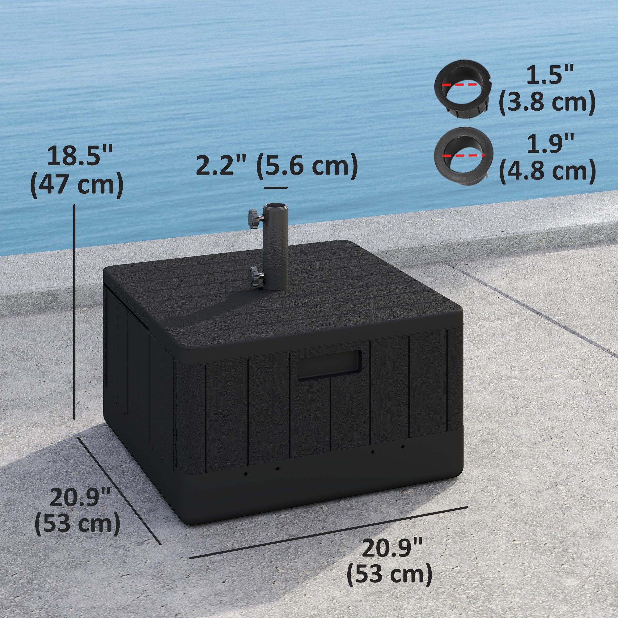 Outsunny Patio Umbrella Base Outdoor Umbrella Stand with Wheels Handles, Patio Umbrella Stand, Filled Up to 176lbs with Stand or 110lbs with Water for Garden, Poolside, Black 