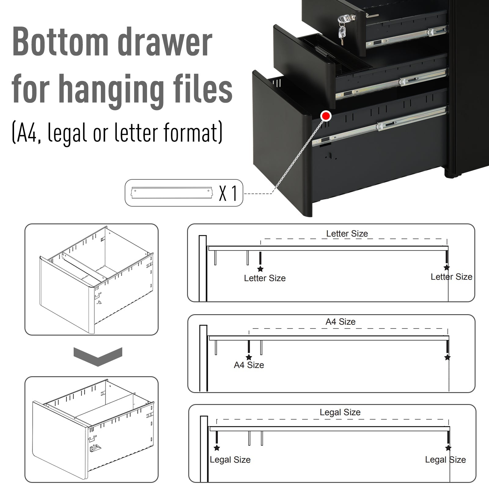 Vinsetto Compact File Vault: 3 Lockable Drawers & Smooth-Rolling Mobility for Secure Home Office Organization, Black 