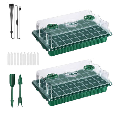 2Pcs 40 Cells Seed Starter Tray Plant Grow Light with 4 Adjustable Brightness Automatic Timing Setting Humidity Dome Plant Germination Garden 