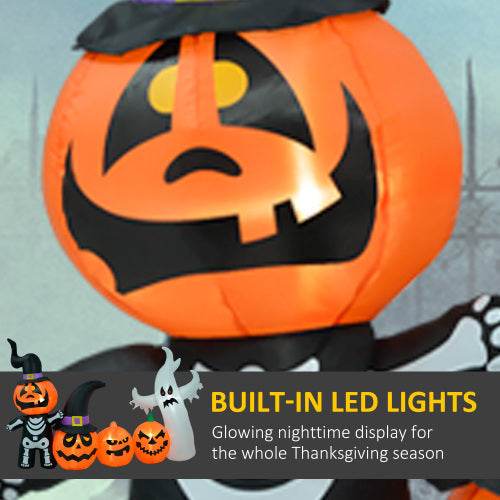 HOMCOM 7.5ft Halloween Inflatables Pumpkin Ghost Family, Blow Up Halloween Decorations Outdoor LED Yard Display, Waterproof 