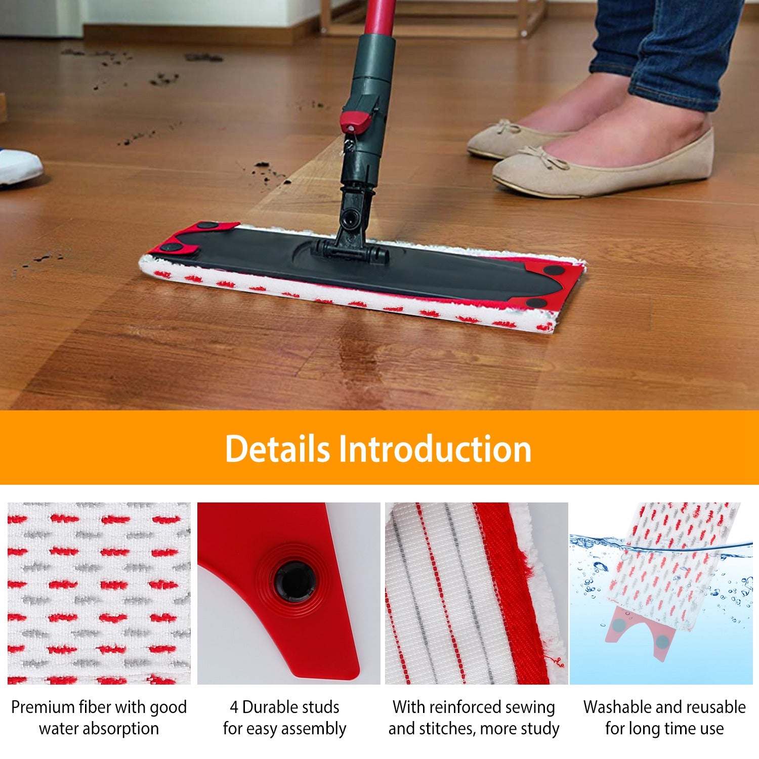 2Pcs Fiber Floor Mop Pads Fit for Vileda Ultra Max Mop Washable Mop Replacement Heads for Wet Dry Floor Cleaning