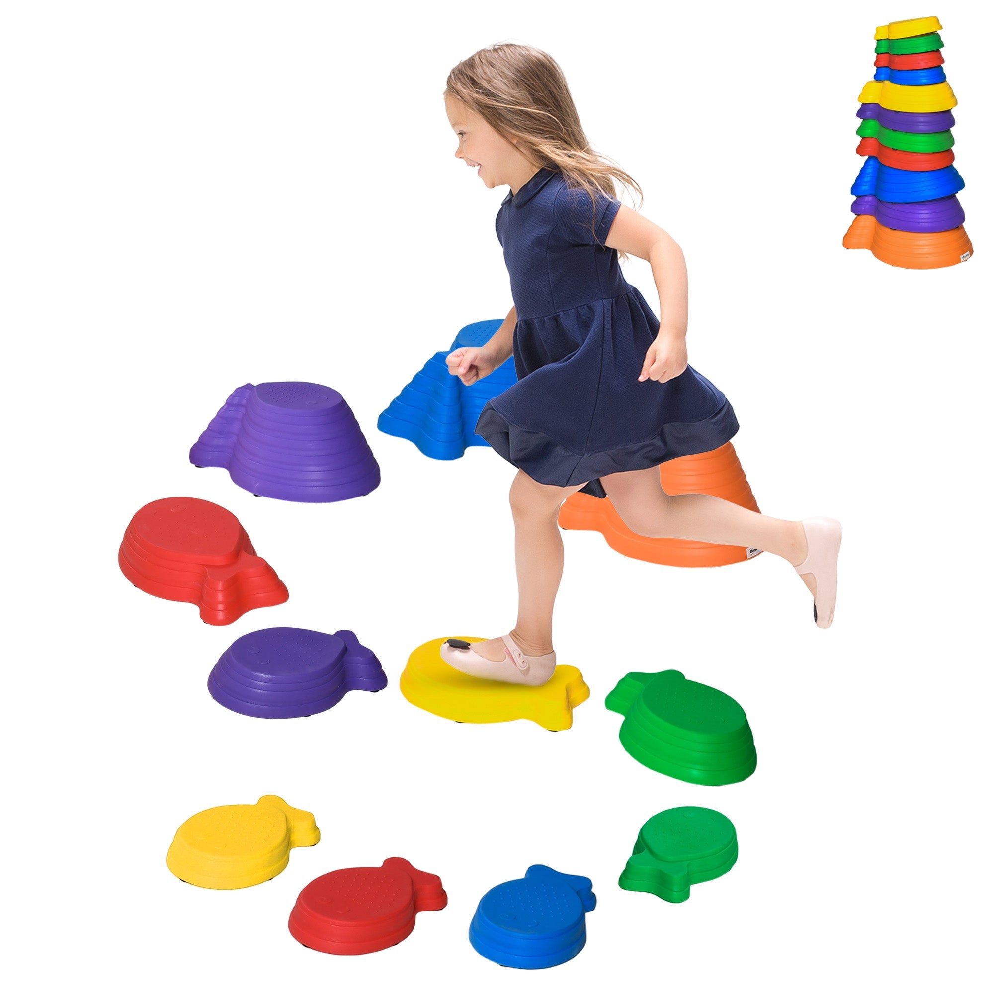 Outsunny 11pcs Kids Balance Stepping Stones, Fish Style - Non-slip, Stackable Obstacle Course for Toddler Balance 