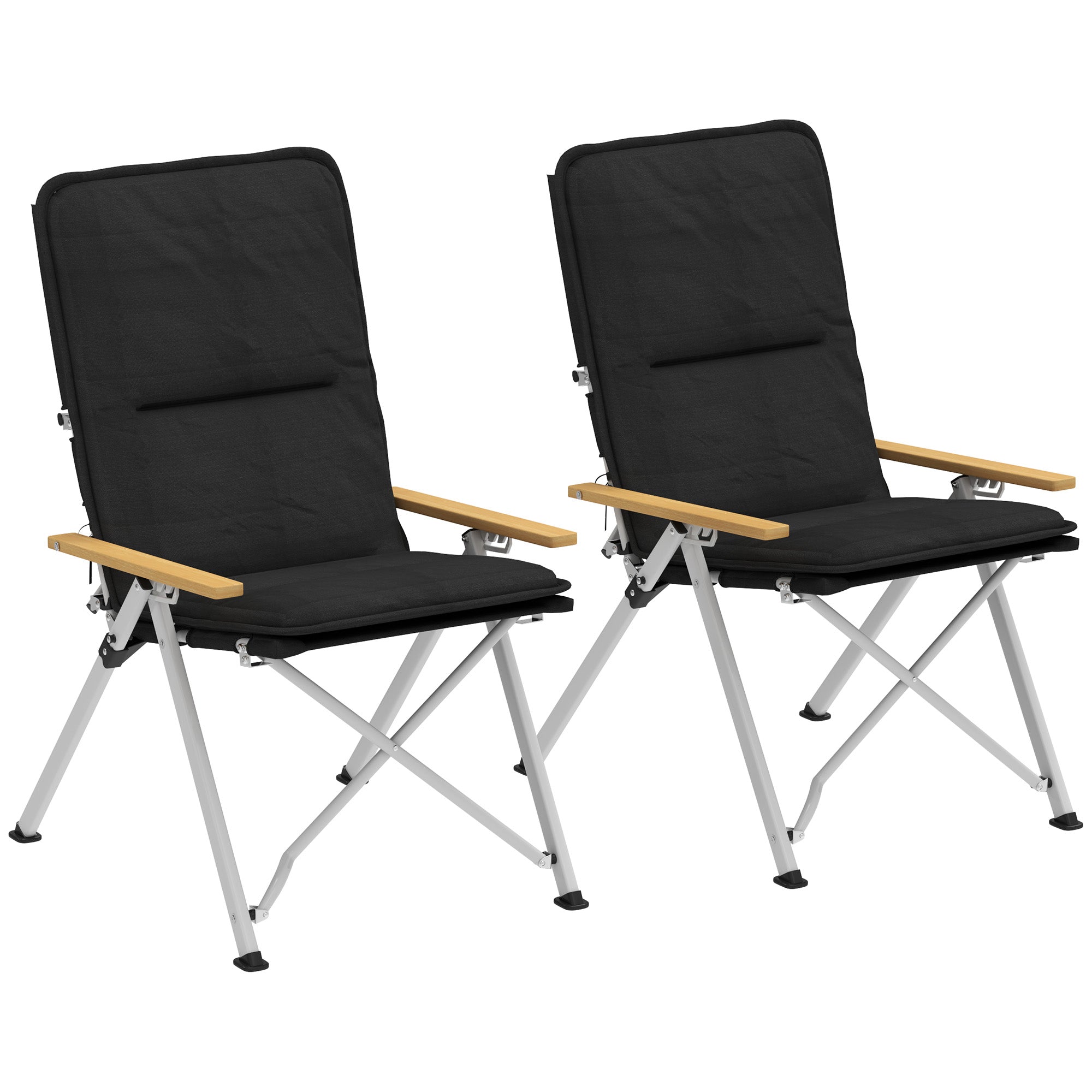 Outsunny Camping Chairs 2 Pack, Portable Folding Camp Chair with Padded Seat and Bag, Outdoor High Back Recliner, Black 