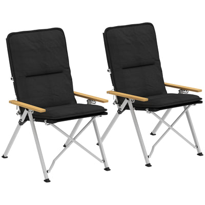 Outsunny Camping Chairs 2 Pack, Portable Folding Camp Chair with Padded Seat and Bag, Outdoor High Back Recliner, Black 