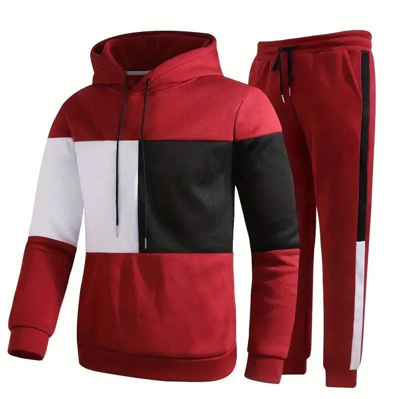 Casual Classic Plaid  Long Sleeve Sweatshirt Hoodie set Suit men 
