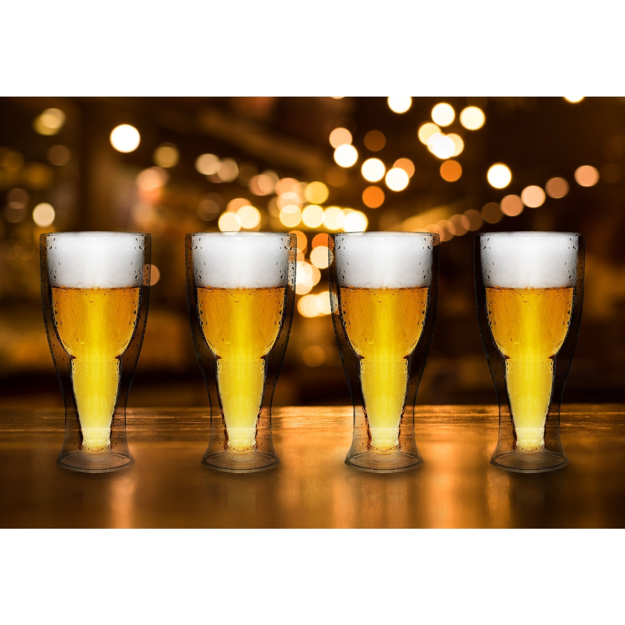Beer Insulated Double-Wall Glass Coffee Tea Hot or Cold Beverage Mug 4 Piece Set 375ml, Barista 