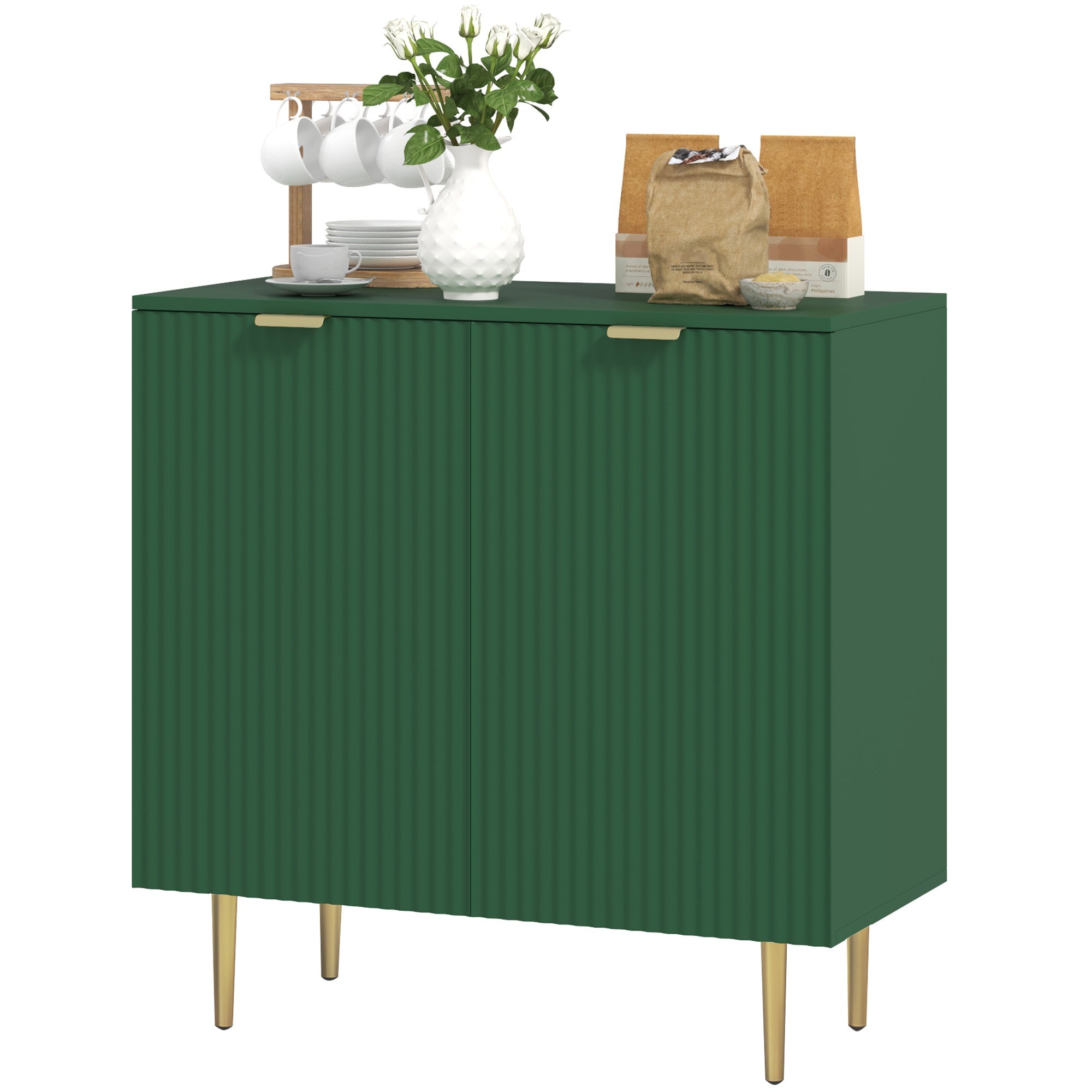 HOMCOM Modern Kitchen Storage Cabinet, Sideboard Buffet Cabinet with Adjustable Shelves and Metal Legs for Kitchen, Green 