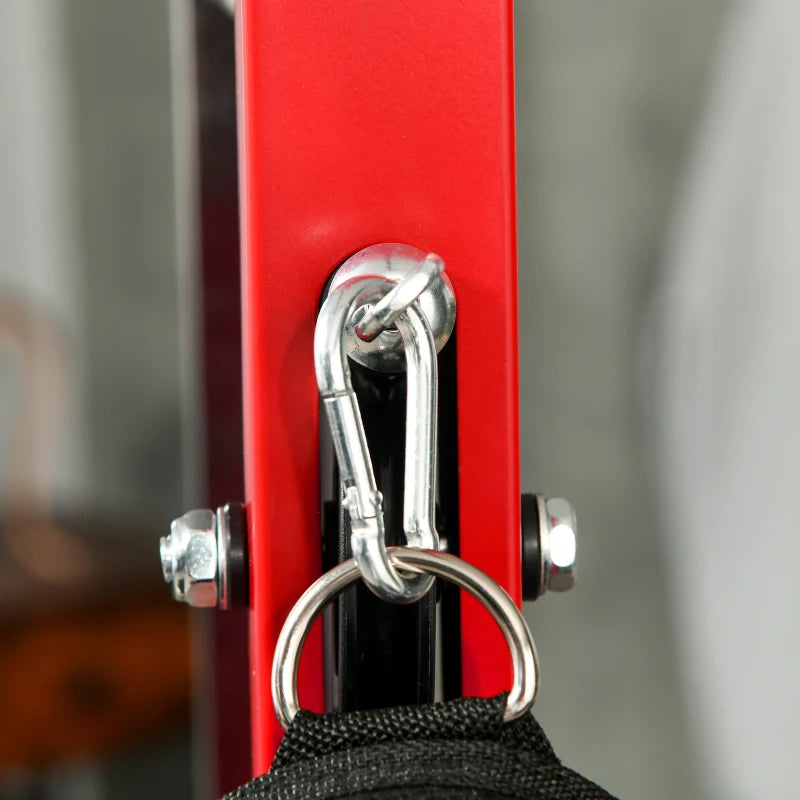 Soozier Lat Pull Down Machine, High / Low Pulley Machine with Adjustable Seat and Flip-Up Footplate, Red