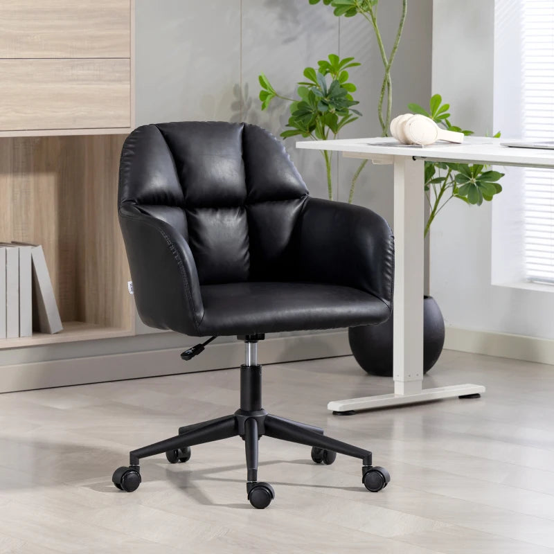 Swivel Office Chair, Faux Leather Desk Chair with Adjustable Height, Study, Black