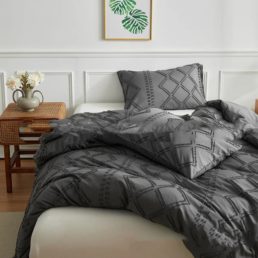 Cut Flower Geometric  Simple Pure Color Duvet Cover Pillowcase 