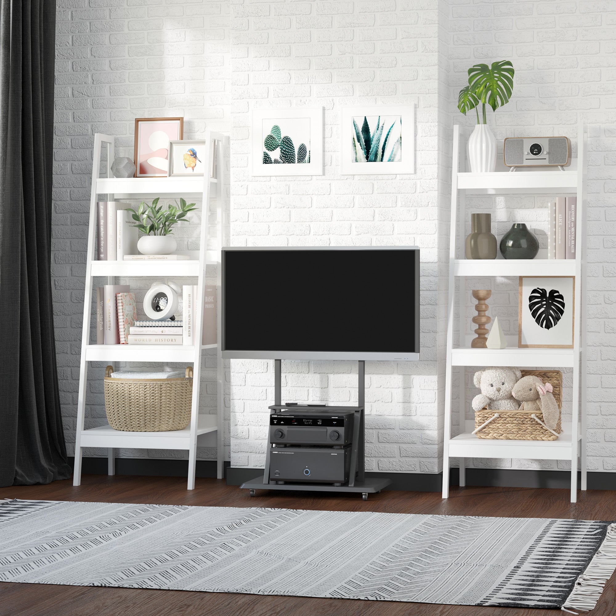 HOMCOM 4 Tier Ladder Shelf Bookcase Set of 2 White Display Rack Storage Shelving Unit Flower Plant Stand Multi-Use 