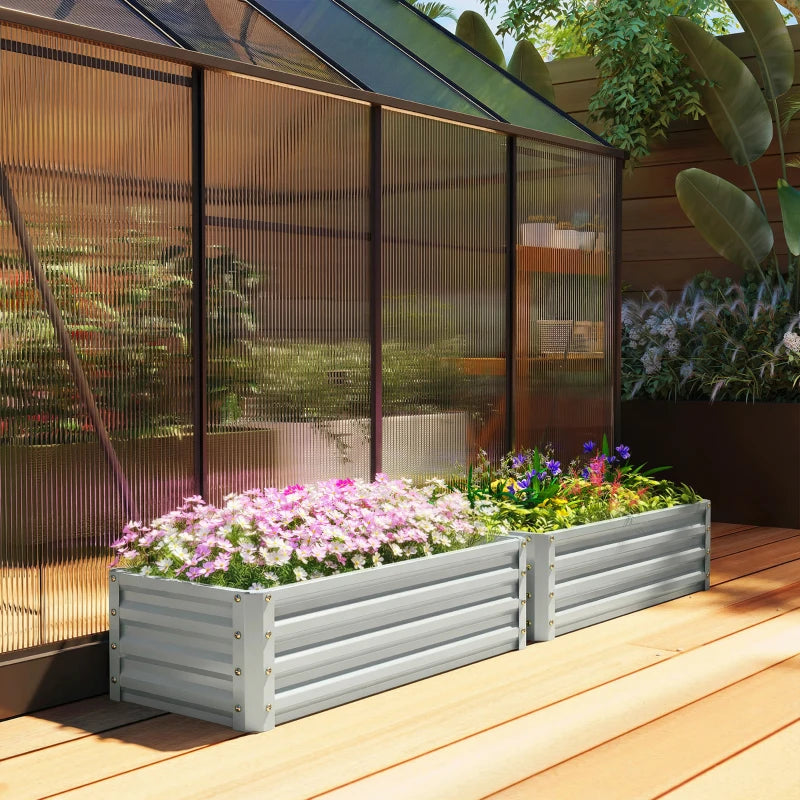 Galvanized Raised Garden Beds, Outdoor Planter Box, Set of 2, for Flowers, Herbs and Vegetables, Silver
