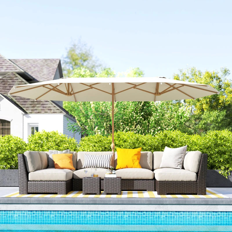 Double Garden Parasol 179.1"W x 104.3"D with Crank, 12 Steel Ribs & 180g/㎡ Polyester, UV30+ Protection, Beige