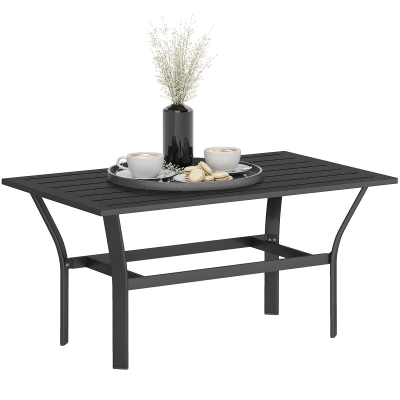 Outdoor Side Table with Slatted Tabletop, Metal Patio Coffee Table for Garden, Balcony, Black