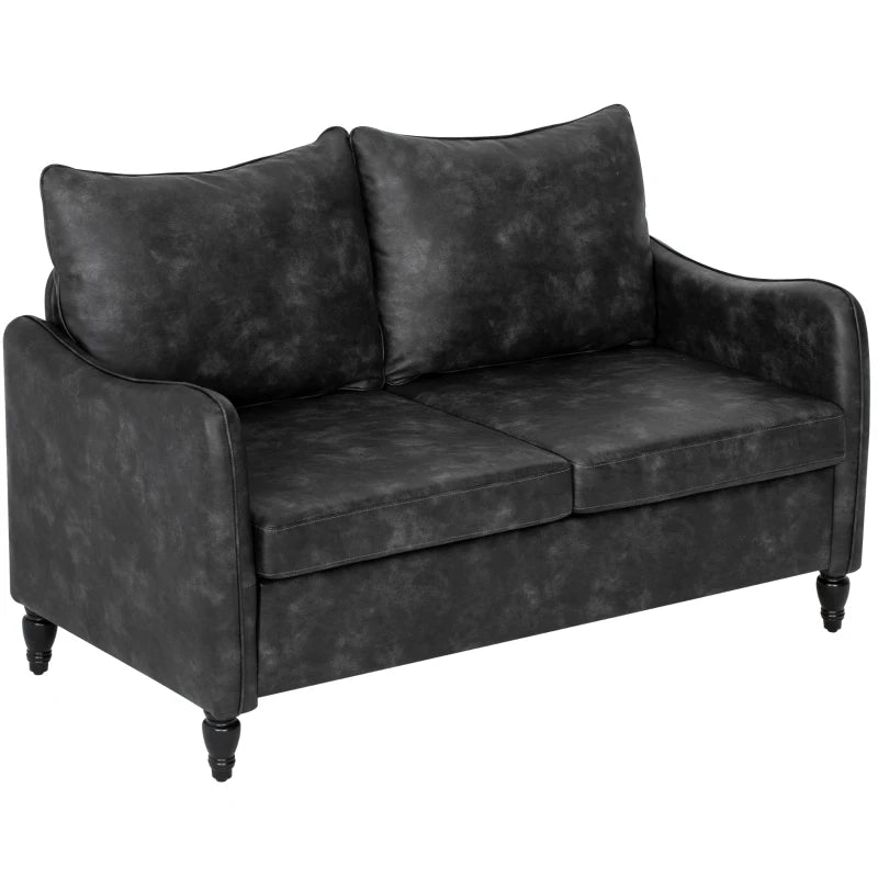 55" Loveseat Sofa, Small 2 Seater Couch with Solid Wood Legs, Modern PU Leather Upholstered Sofa for Small Spaces, Grey