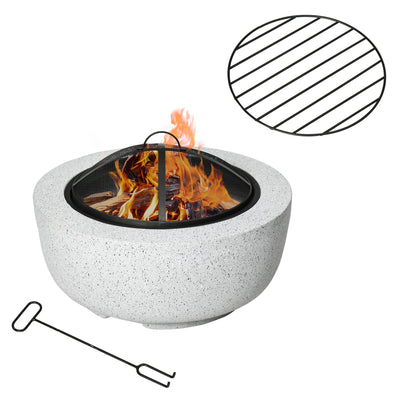 Outsunny 24" Outdoor Fire Pit with Stone Effect, Wood-burning Firepit Fireplace with Spark Screen and Poker for Backyard, Grey 