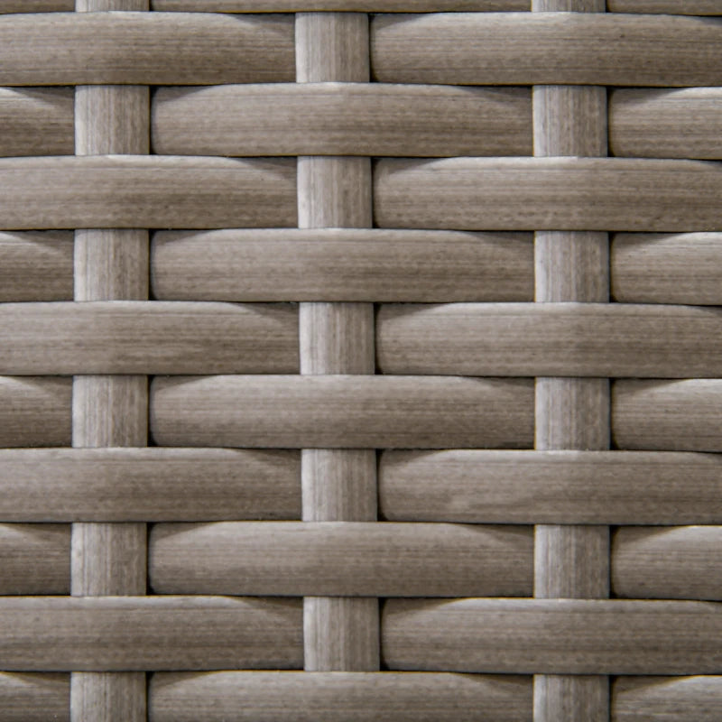 Patio Wicker Dining Table with Umbrella Hole, 34 Inch Outdoor PE Rattan Coffee Table with Plastic Board Under the Woven Table Top for Patio, Garden, Balcony, Light Grey