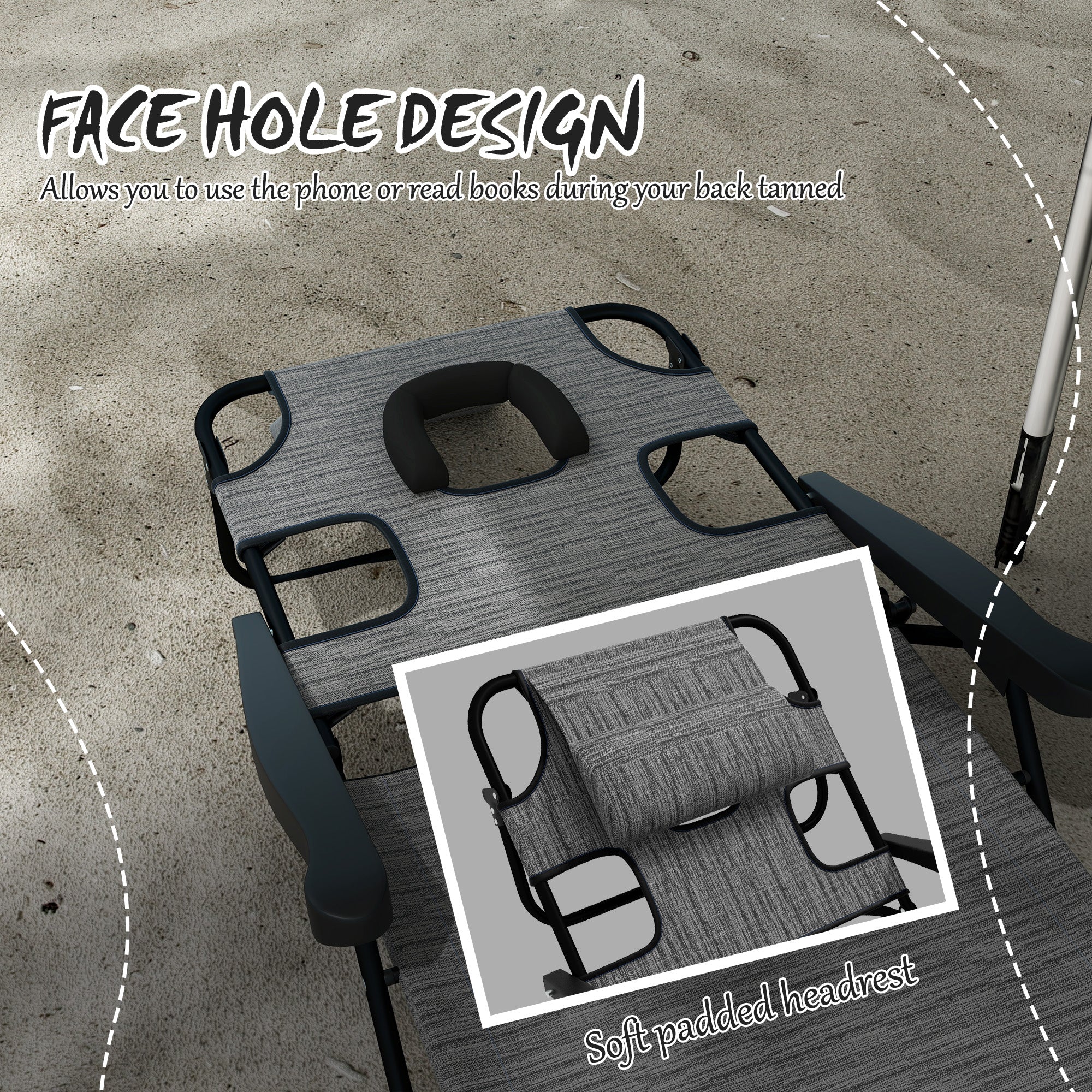 Outsunny Mixed Grey Outdoor Chaise Lounge Chair with 4-positions Reclining Back Portable Folding Sun Lounger 