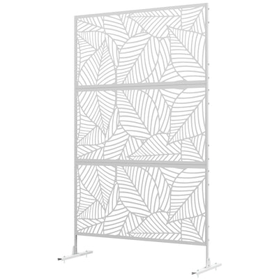 Outsunny 6.5FT Decorative Outdoor Divider, Metal Privacy Screen with Stand, Large Leaf Style, White 