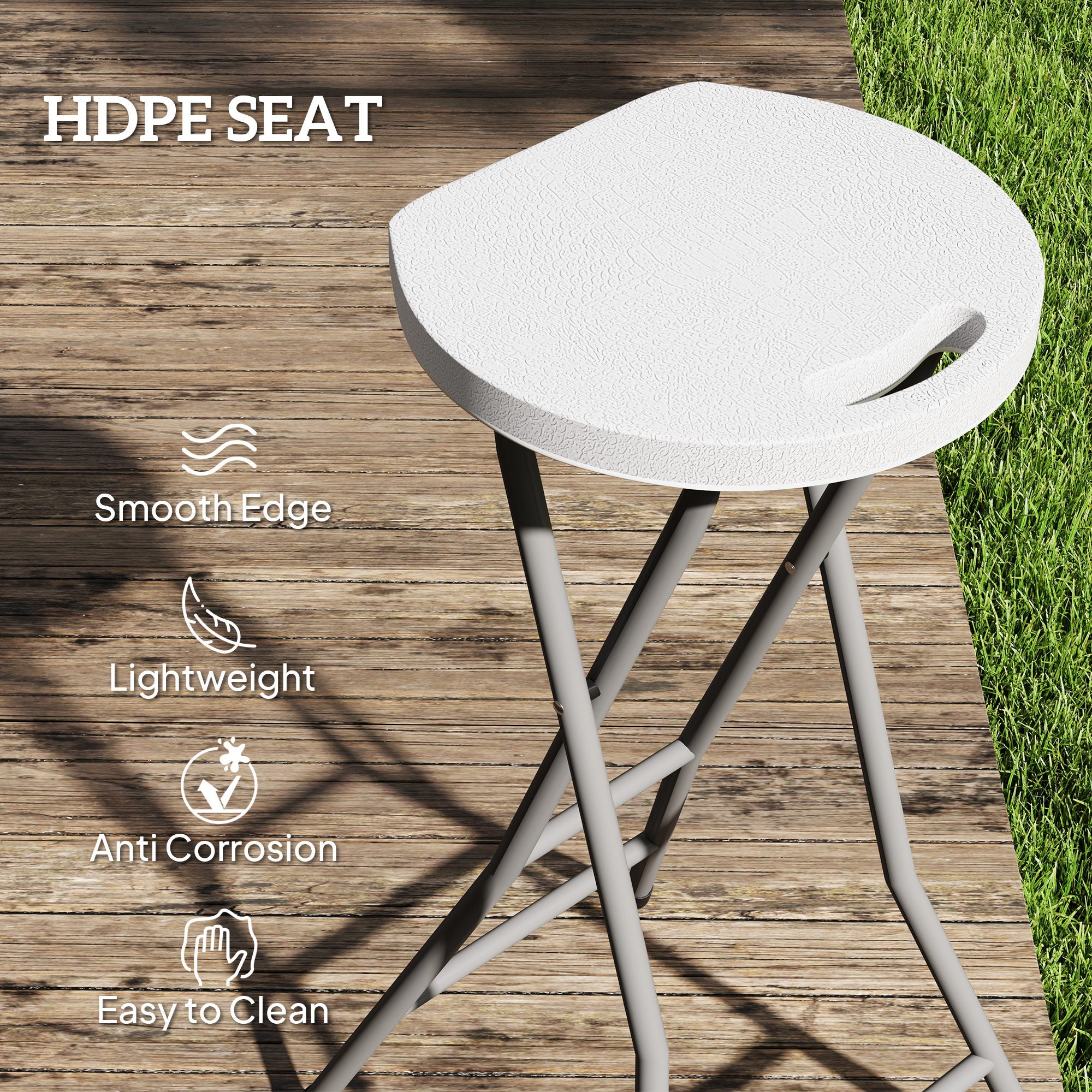 Outsunny Set of 4 Folding Outdoor Bar Stools, 29" Counter Height Stools with Handle, Indoor Outdoor Stool Chair with Footrest 