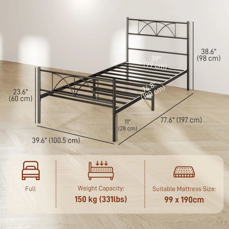 Metal Twin Platform Bed Frame with Headboard, Steel Slat Support, Underbed Storage, No Box Spring Needed, Easy Assembly
