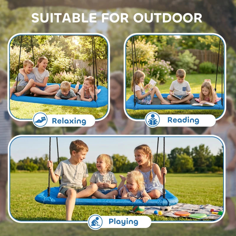 Qaba Nest Swing Adjustable Ropes Tree Straps Basket Swing for Kids, 58" x 30", 660 lbs Capacity for Indoor Outdoor, Blue