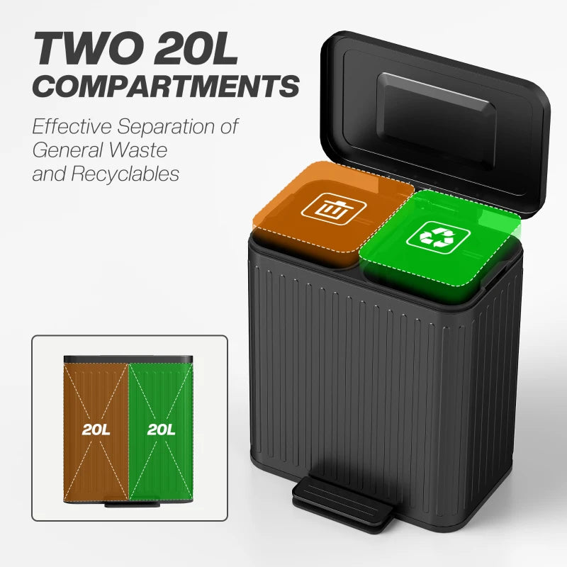 Trash Can, 2 x 5.3 Gallon (2 x 20 L) Garbage Can with Soft-Close Lid, Removable Inner Buckets for Kitchen Home Office