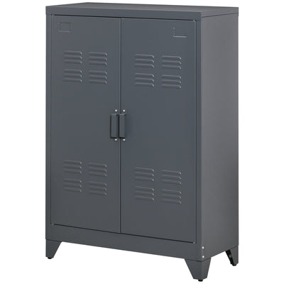 HOMCOM Industrial Chic: Metal Storage Cabinet Grey Sideboard with Louvered Doors, Adjustable Shelves for Versatile Storage 